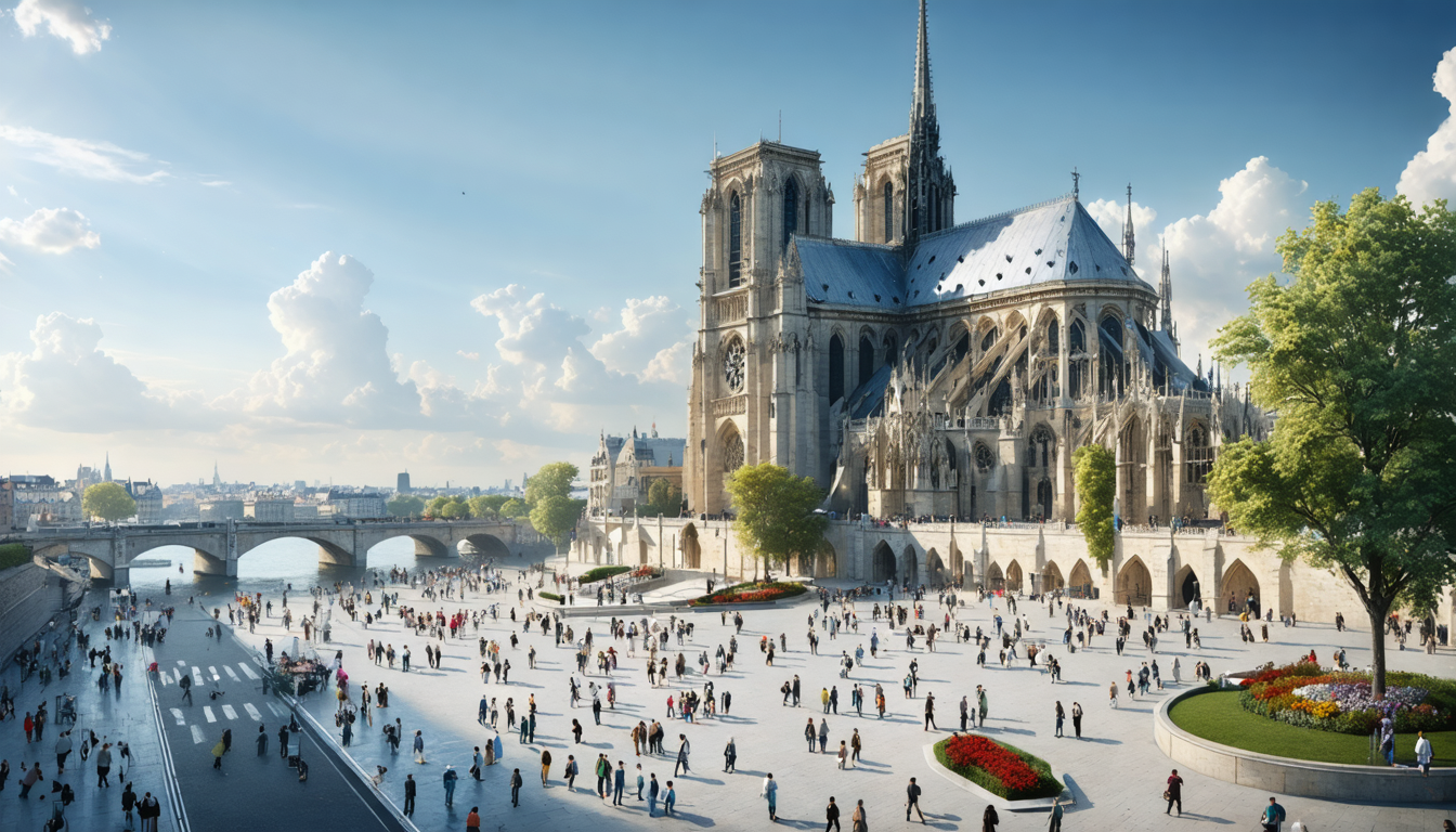 découvrez le futur parvis de notre-dame de paris à travers cet aperçu captivant. plongez dans les nouvelles perspectives d'aménagement qui redonneront vie à ce site emblématique, alliant modernité et respect de son patrimoine.